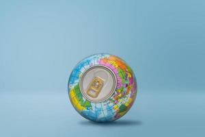 globo mundial com tampa de lata em fundo azul foto