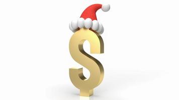 o símbolo de dólar de ouro e chapéu de Papai Noel em renderização 3d de fundo branco foto