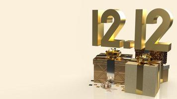 o ouro 12.12 e caixa de presente em fundo dourado para dia de compras ou marketing de promoção renderização em 3d foto