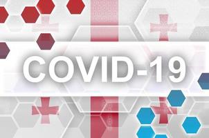 bandeira da geórgia e composição abstrata digital futurista com inscrição covid-19. conceito de surto de coronavírus foto