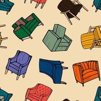 poltronas e cadeiras em padrão sem emenda de estilo vintage. ilustração vetorial desenhada à mão foto