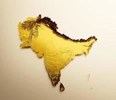 mapa do subcontinente ilustração 3d de fundo de mapa de altura de cor de metal dourado foto