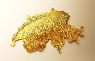 mapa da suíça ilustração 3d de fundo de mapa de altura de cor de metal dourado foto