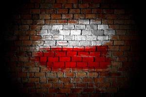 bandeira da polônia pintada em uma parede de tijolos em um local urbano foto