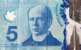 retrato de sir wilfrid laurier do canadá fragmento de notas de polímero de 5 dólares de 2013 foto