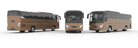 Ônibus de renderização 3d com superfície em branco para marca de maquete, maquete de ônibus de ônibus ilustração 3d, ônibus 3d de ônibus frente, costas e vista lateral isolada em branco foto