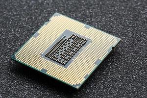 close-up do processador de chip cpu. foco seletivo foto