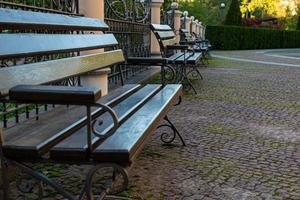 banco romântico em um parque tranquilo no verão foto
