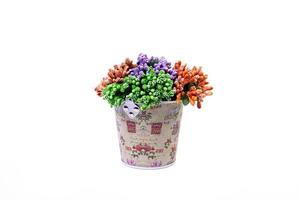 balde de gelo de alumínio à espera de uso. balde multicolorido inoxidável com flores azuis verdes foto