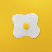 alimentos mínimos de ovo frito ou omelete isolados em fundo amarelo. cozinhando o café da manhã para o conceito de ilustração de renderização 3d de gema de ovo branco saudável. foto