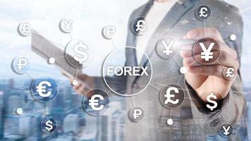 negociação forex troca de moeda diagramas de finanças de negócios ícones do dólar euro no fundo desfocado. foto