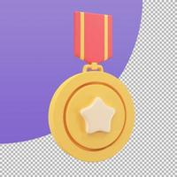 medalha de ouro com uma estrela no meio prêmios por vitórias em eventos esportivos. Ilustração 3D com traçado de recorte. foto