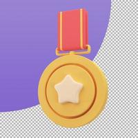 medalha de ouro com uma estrela no meio prêmios por vitórias em eventos esportivos. Ilustração 3D com traçado de recorte. foto