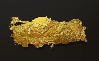 mapa da turquia ilustração 3d de fundo de mapa de altura de cor de metal dourado foto