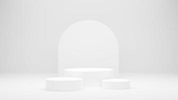 pódio branco ou plataforma de círculo branco na iluminação brilhante do estúdio, conceito de mínimo e limpo para colocar produtos, imagem de renderização 3d. foto