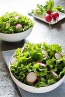 salada de folhas de alface e rabanete foto