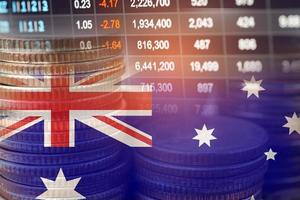 investimento no mercado de ações negociação financeira, moeda e bandeira da Austrália ou forex para analisar o fundo de dados de tendência de negócios de finanças de lucro. foto