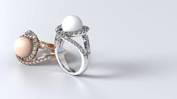 casamento, anel, ouro, prata, diamante, noivado, pérola, moda, casamento, pedra, renderização 3d foto