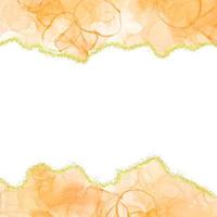 borda de tinta de álcool aquarela gradiente de papel laranja com fundo quadrado de confete de pó de glitter dourado foto