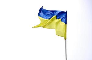 bandeira ucraniana tremulando no vento isolado no fundo branco foto