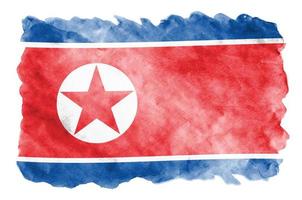 bandeira da coreia do norte é retratada em estilo aquarela líquido isolado no fundo branco foto