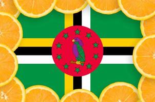 bandeira da dominica em moldura de fatias de frutas cítricas frescas foto