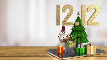 o texto de ouro 12.12 e a árvore de natal para renderização em 3d do conceito de publicidade foto