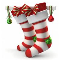 3D meias de Natal em fundo branco isolado. feriado, celebração, dezembro, feliz natal foto