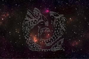 signo de peixes em doze zodíaco com fundo de estrelas da galáxia, gráfico do pensamento do homem do polígono foto