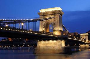 ponte de corrente e rio Danúbio em Budapeste à noite