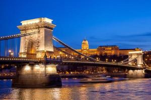 castelo de Budapeste e ponte de corrente à noite, hungria
