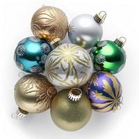 Bolas de Natal 3D em fundo branco isolado. feriado, celebração, dezembro, feliz natal foto