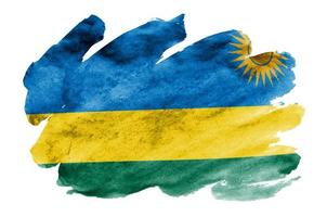 bandeira de ruanda é retratada em estilo aquarela líquido isolado no fundo branco foto