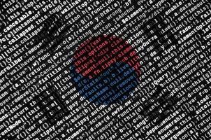 a bandeira da coreia do sul é mostrada na tela com o código do programa. o conceito de tecnologia moderna e desenvolvimento de sites foto