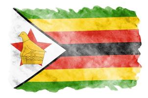 bandeira do zimbabwe é retratada em estilo aquarela líquido isolado no fundo branco foto