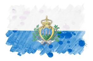 bandeira de san marino é retratada em estilo aquarela líquido isolado no fundo branco foto