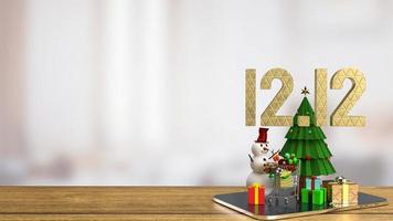 o texto de ouro 12.12 e a árvore de natal para renderização em 3d do conceito de publicidade foto