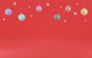 bolas de natal background.christmas bolas de várias cores em vermelho background.christmas card.snowflakes, bola, cópia space.happy ano novo e feliz natal. renderização 3D. foto