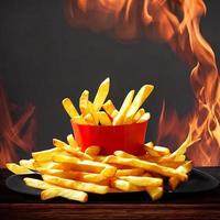 deliciosas batatas fritas quentes e crocantes. produtos de fast food e restaurantes. foto