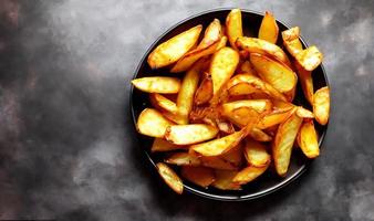 deliciosas batatas fritas quentes e crocantes. produtos de fast food e restaurantes. foto