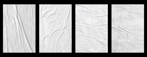 conjunto de cartaz de papel colado amassado e amassado branco isolado em fundo preto foto