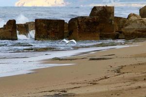 as pedras estão nas margens do mar mediterrâneo. foto