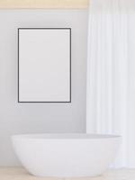 banheiro no fundo da parede branca, árvore no armário, estilo minimalista, forma de moldura simulada - renderização em 3d - foto