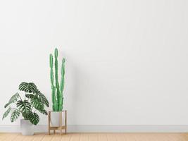 sala de estar no fundo da parede branca, árvore no armário, estilo minimalista, forma de moldura simulada - renderização em 3d - foto