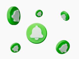 notificações de sino cor verde e branco. conjunto de ícone de sinos isolado no fundo branco. ilustração 3D foto