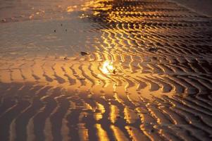 areia molhada na hora do pôr do sol foto