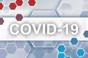 bandeira argentina e composição abstrata digital futurista com inscrição covid-19. conceito de surto de coronavírus foto
