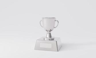 troféus para os vencedores. conjunto de troféus de ouro, prata e bronze em fundo branco. conceito de vencedor, design de prêmio, conquista, 1º, 2º, 3º lugar. ilustração de renderização 3D foto