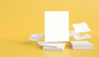 papel branco e uma pilha de papel em branco no fundo. com espaço em branco para cópia, espaço publicitário e brochuras. ilustração de renderização 3D foto