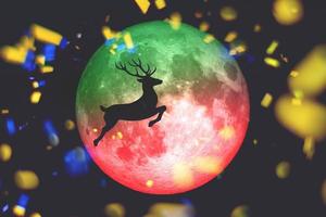 plano de fundo para renas de natal correndo no céu com a lua em um fundo preto foto